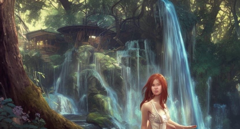 Cute Martial Artist in Futuristic Treehouse, Hyperdetailed A...