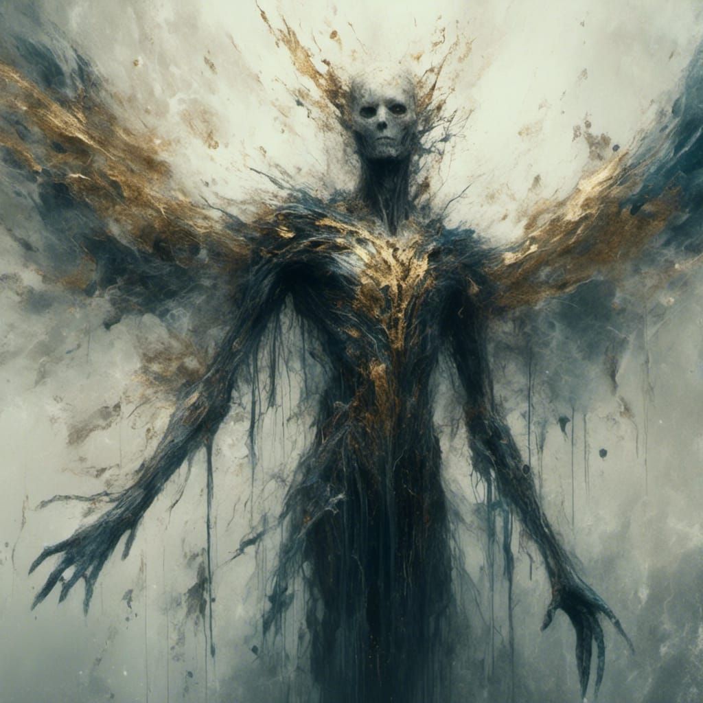 Angelic Humanoid Figure in Macabre Style