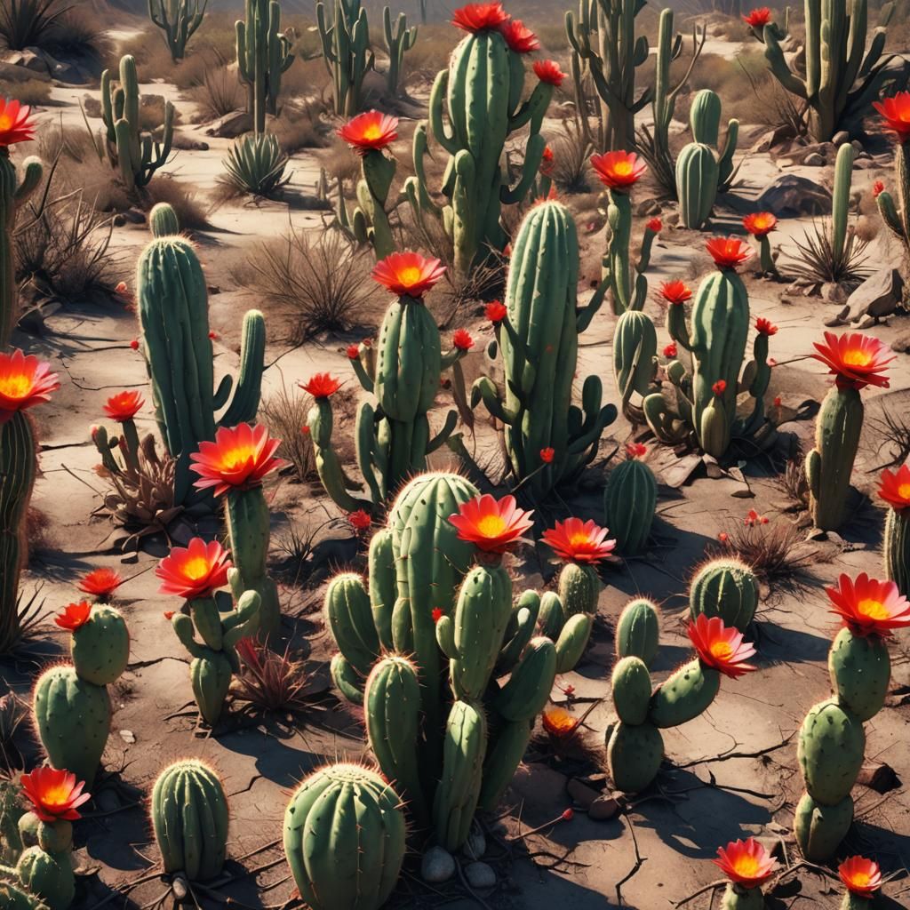 Surreal Alien Cactus with Mangoes and Tongues