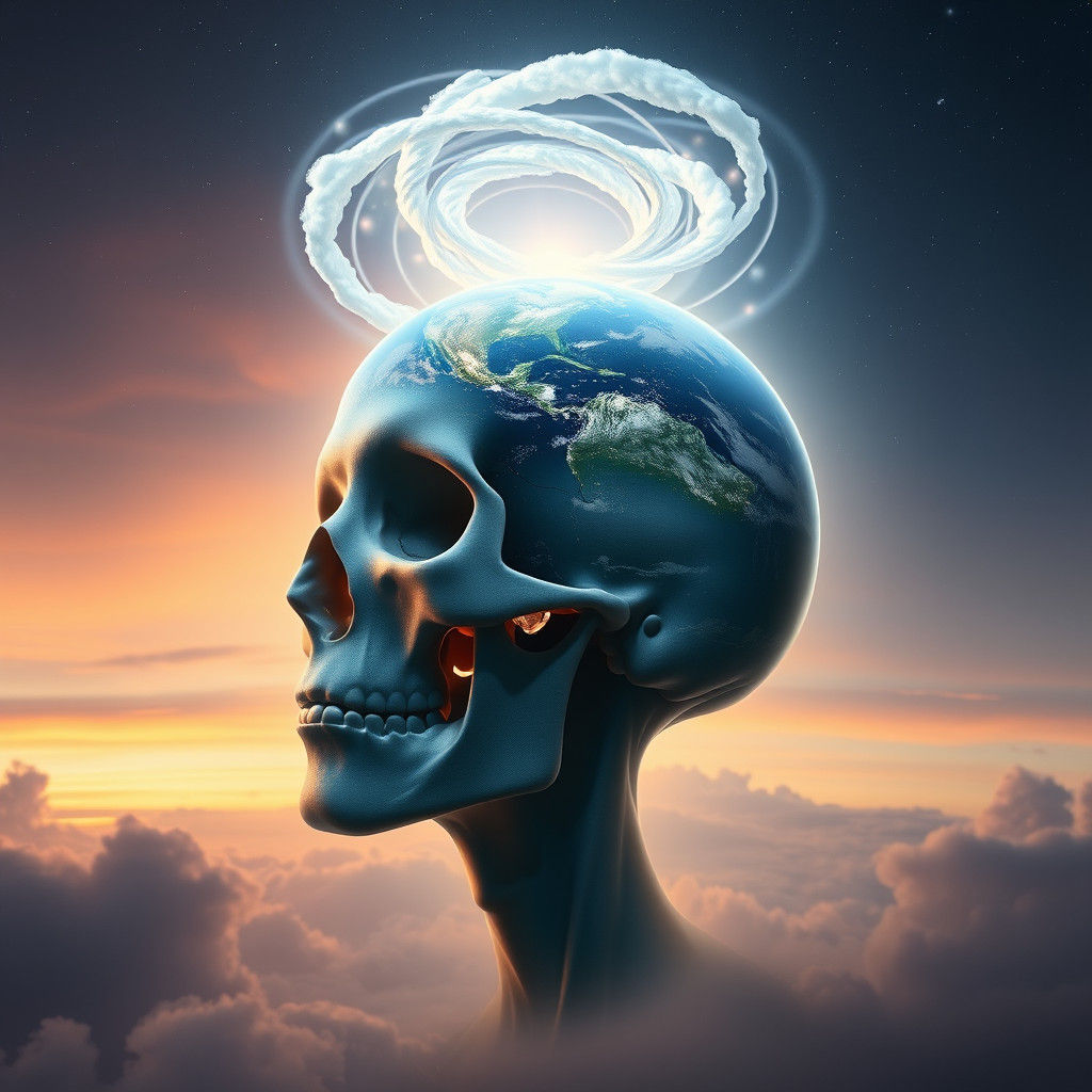 Ethereal Head with Rotating Earth, Divine Vortex