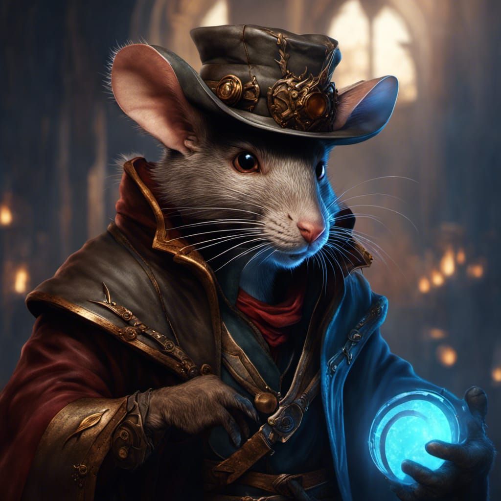 Ratfolk Mage Adventurer in Dark Fantasy Style