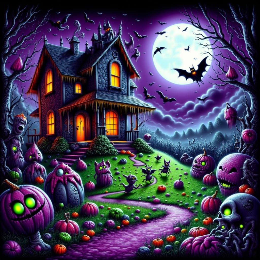 Gothic Halloween Scene with Candy Creatures
