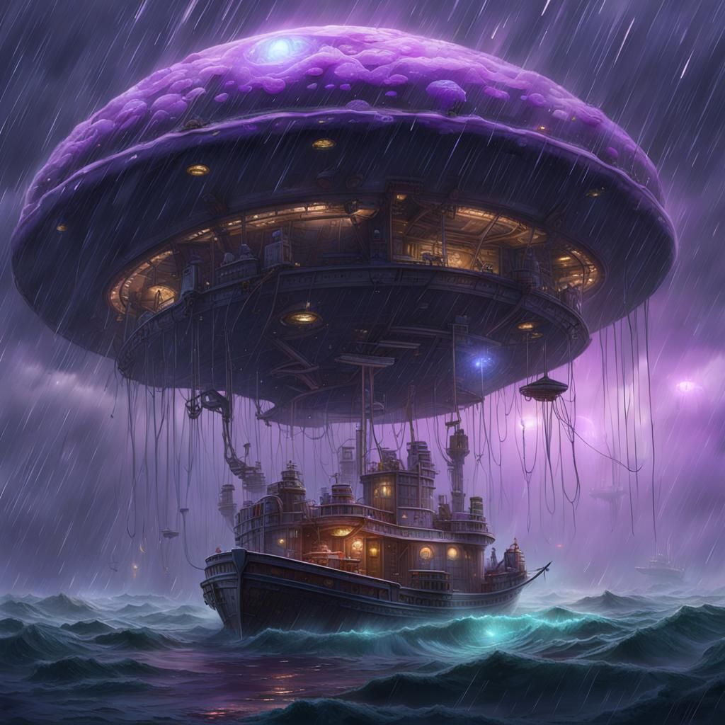 Jellyfish UFO Floats Over Fishing Vessel