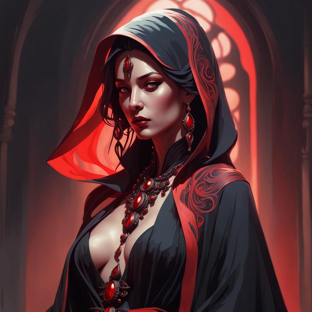 Red and Black Cultist in Volumetric Lighting