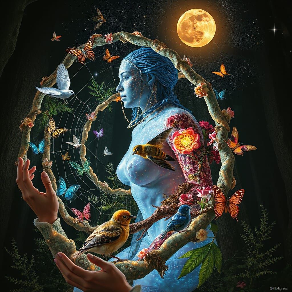 Shaman Sculptor Trapped in Bio-Art Spiral Sculpture