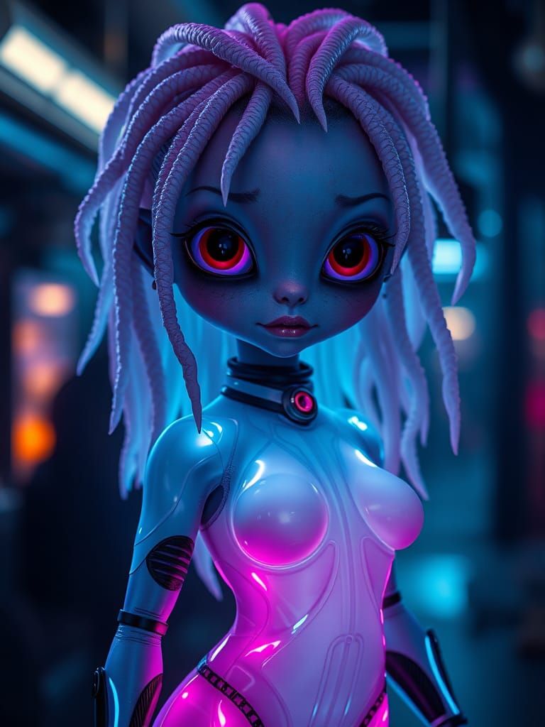 Gothic Sci-Fi Horror: Alien-Human Hybrid Portrait