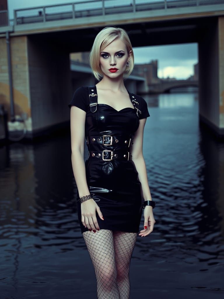 Gothic Fashion Model Amidst Dark Waterways