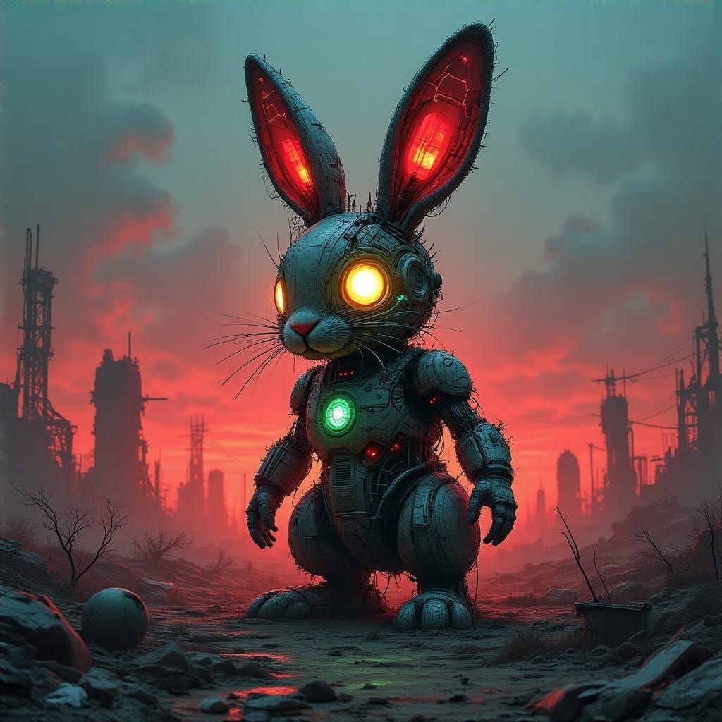 Colossal, Biomechanical Easter Bunny in Post-Apocalyptic Was...