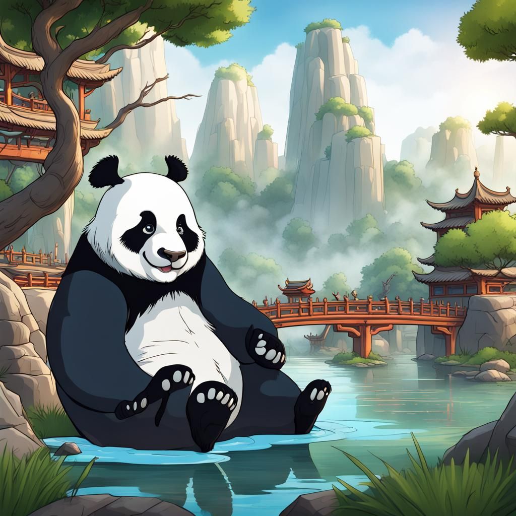 Giant Panda Cartoon Coloring Page in Beijing