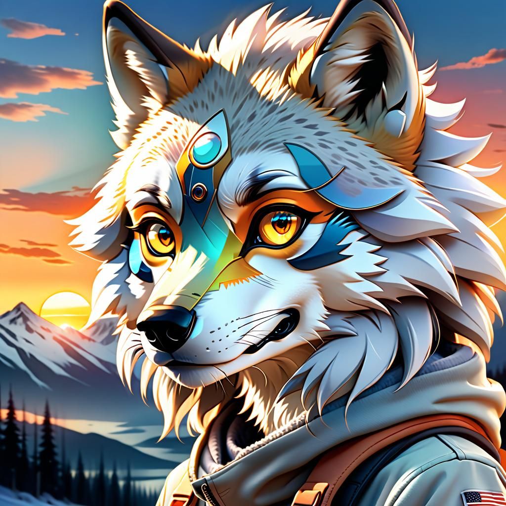 Sunset Eye Reflection: Anime Female Wolf Furry
