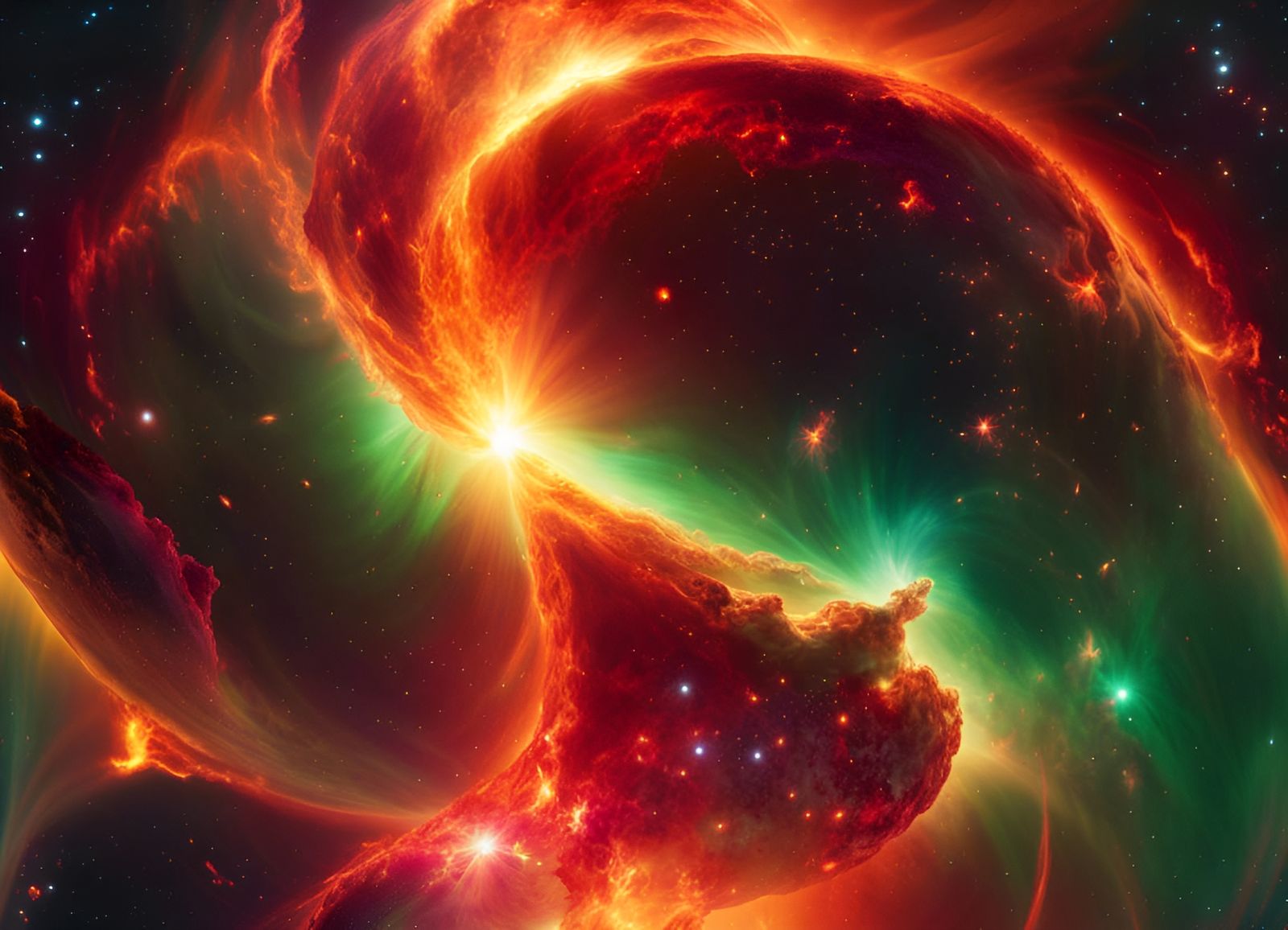 Spectacular Galaxy Collision Inside a Nebula, Hyperrealistic...