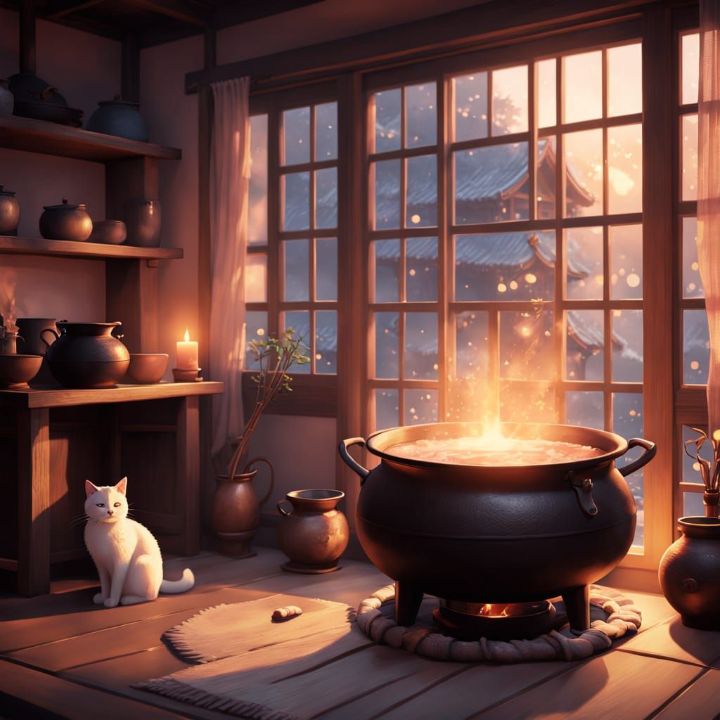 Enchanting Witch's Kitchen in Whimsical Anime Style