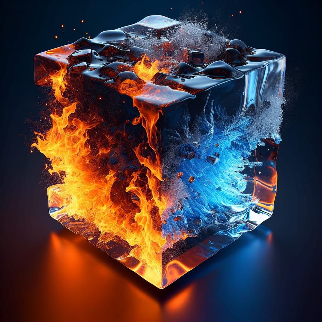 Fire and Ice: Melting Cube in Abstract Design