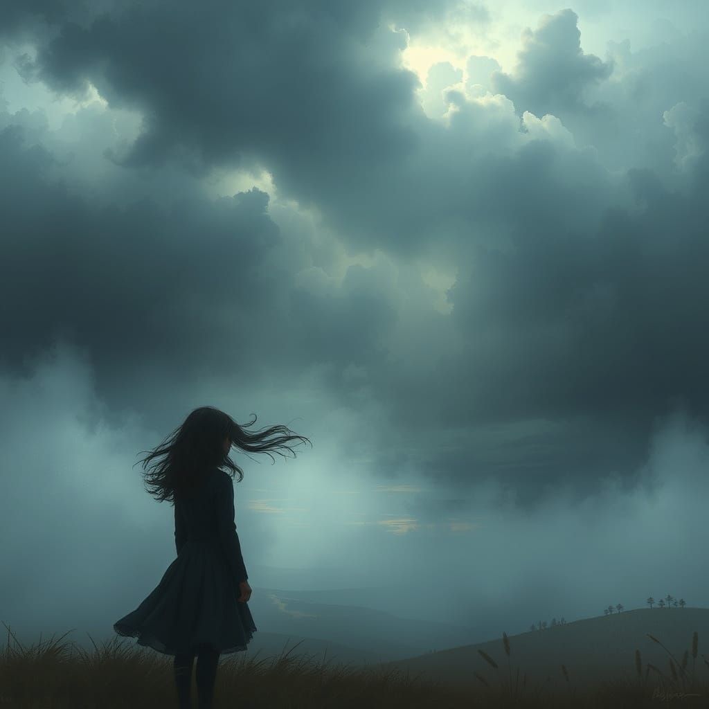 Misty Landscape with Lone Figure in Ethereal Fantasy Style