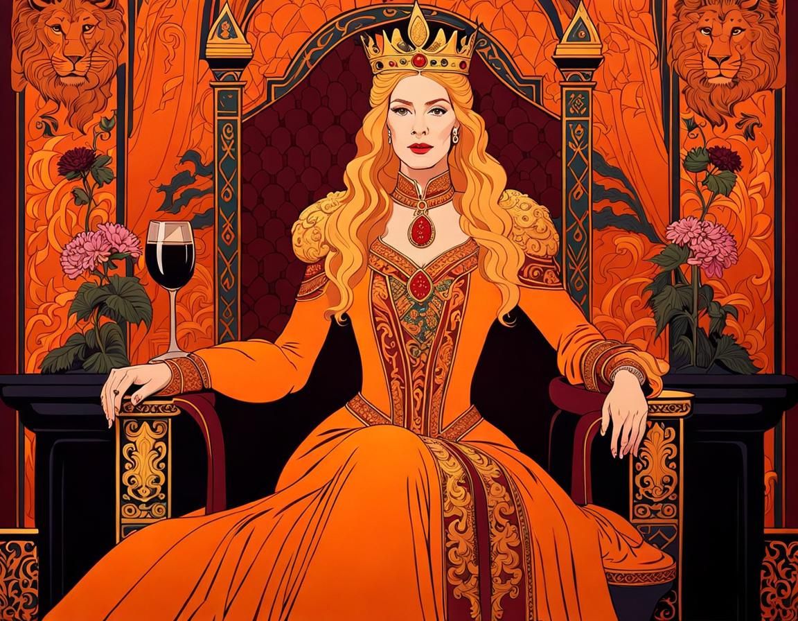 Queen Cersei in Lavish Dress with Wine