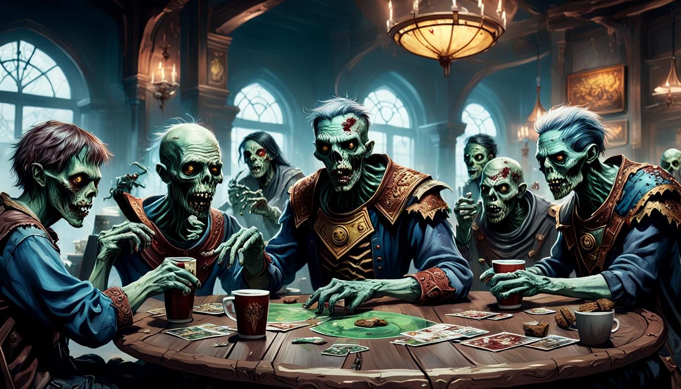 Zombies Play Magic: The Gathering, Detailed Matte Painting