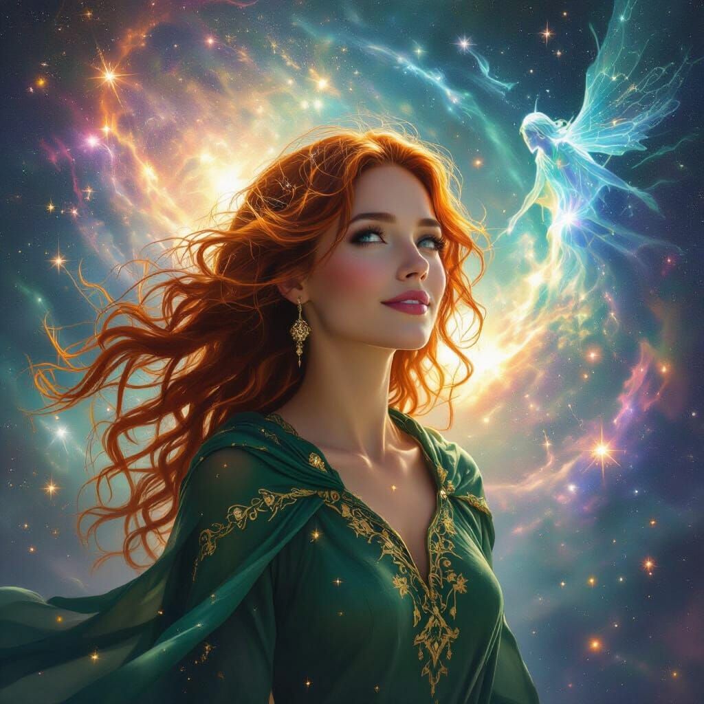 Woman's Cosmic Dreamscape Ethereal Fantasy Art