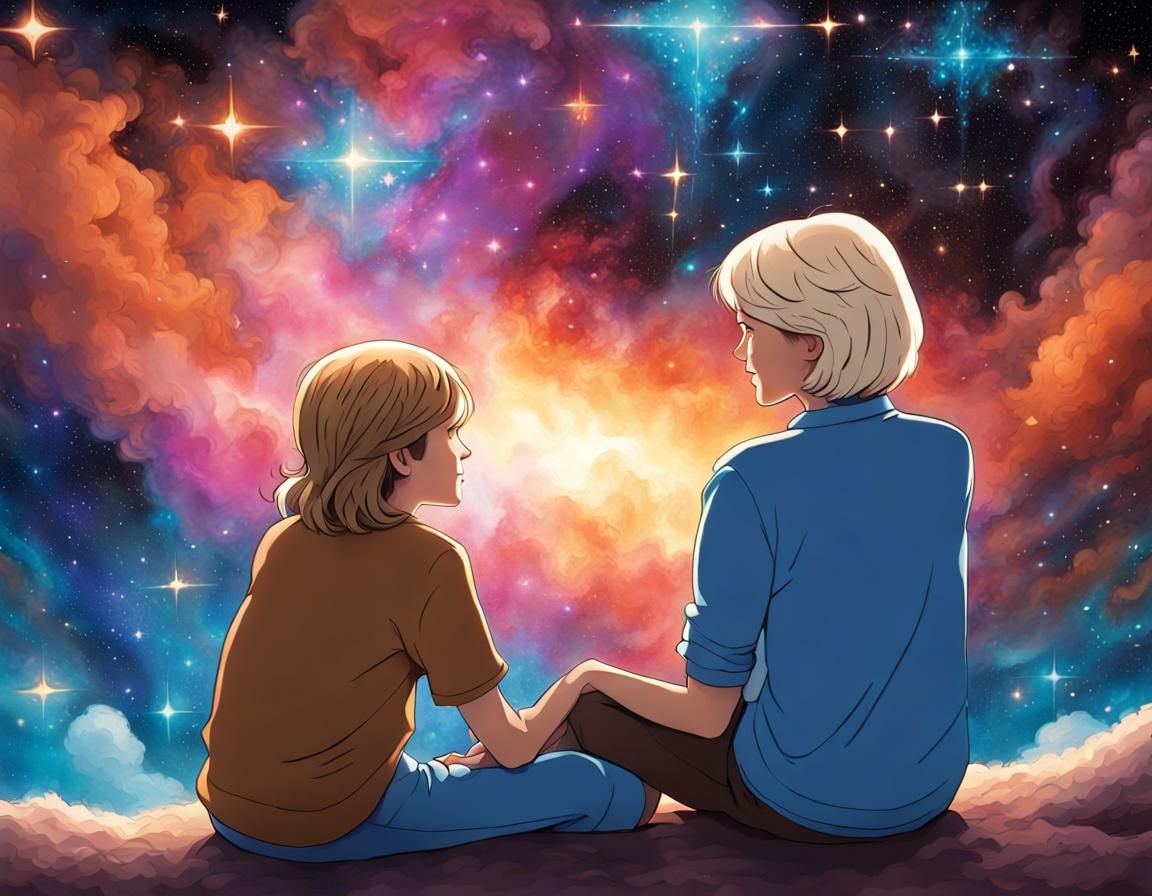 People Stargazing at a Vibrant Nebula