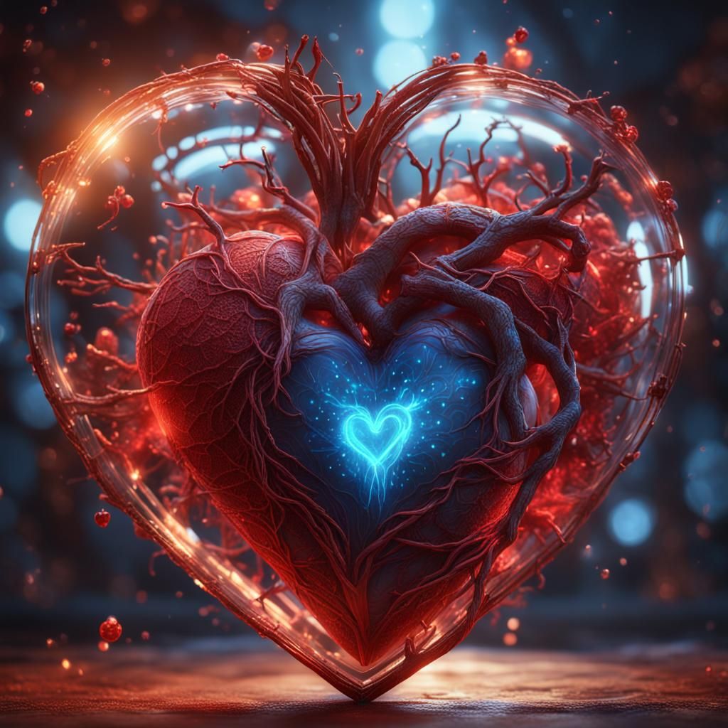 Glowing Heart Woman: Hyperrealistic Matte Painting