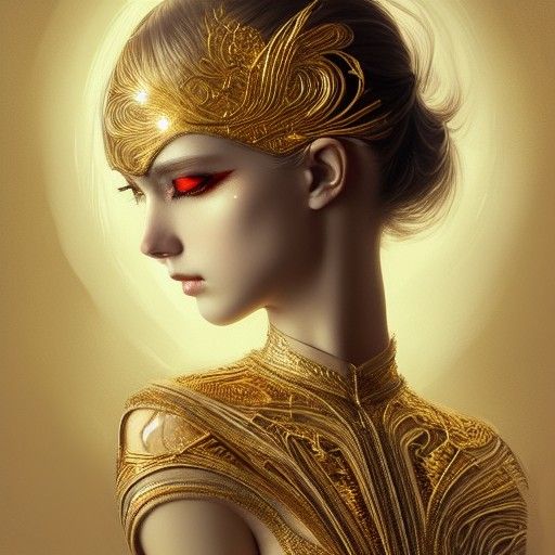 Sad Woman with Gold Eyes and Circuitry Tutu