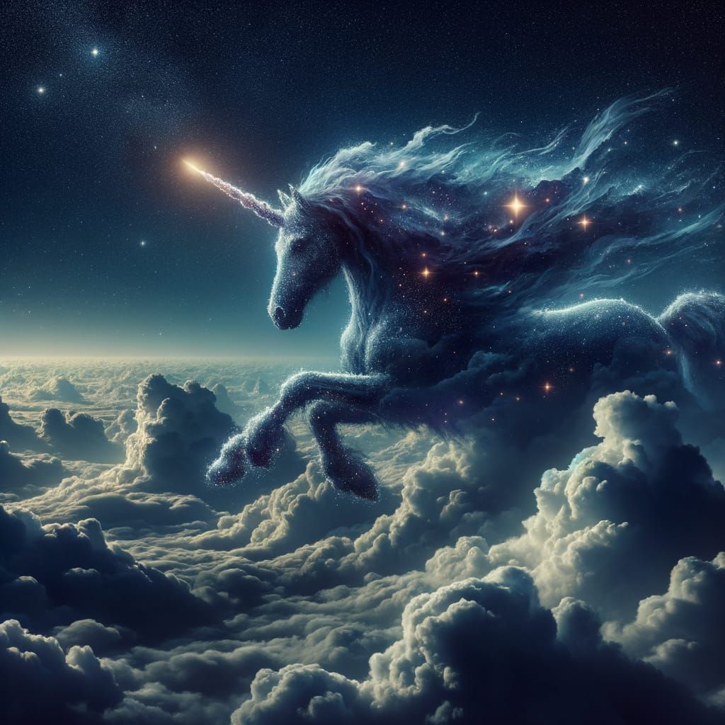 Stardust Unicorn Drifting in Starry Night Sky