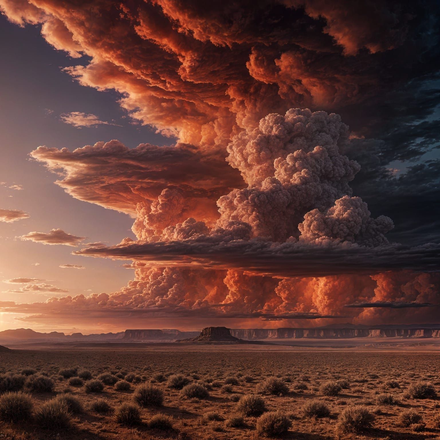 Apocalyptic Red Clouds Over Barren Earth