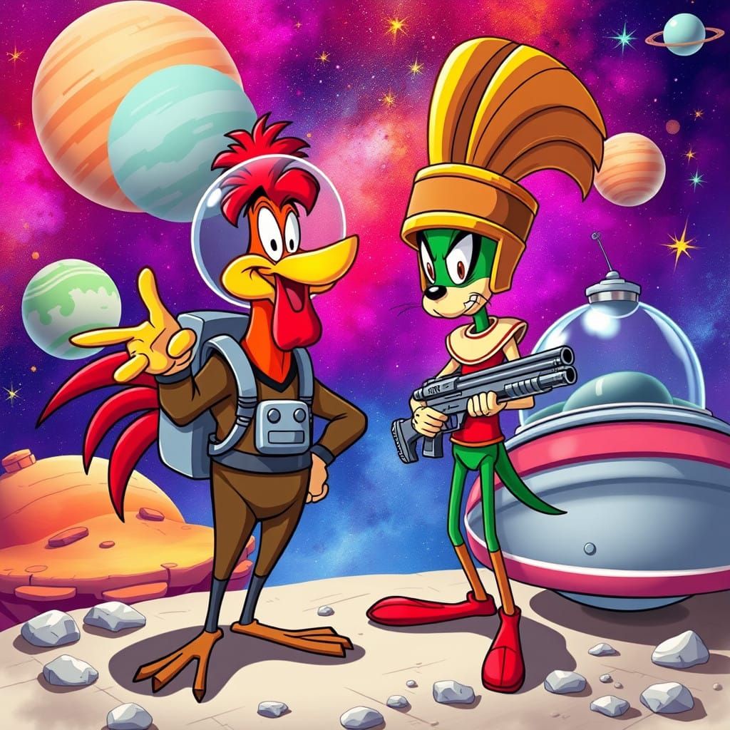 Cosmic Companions: A Space Rooster and Martian Mirth