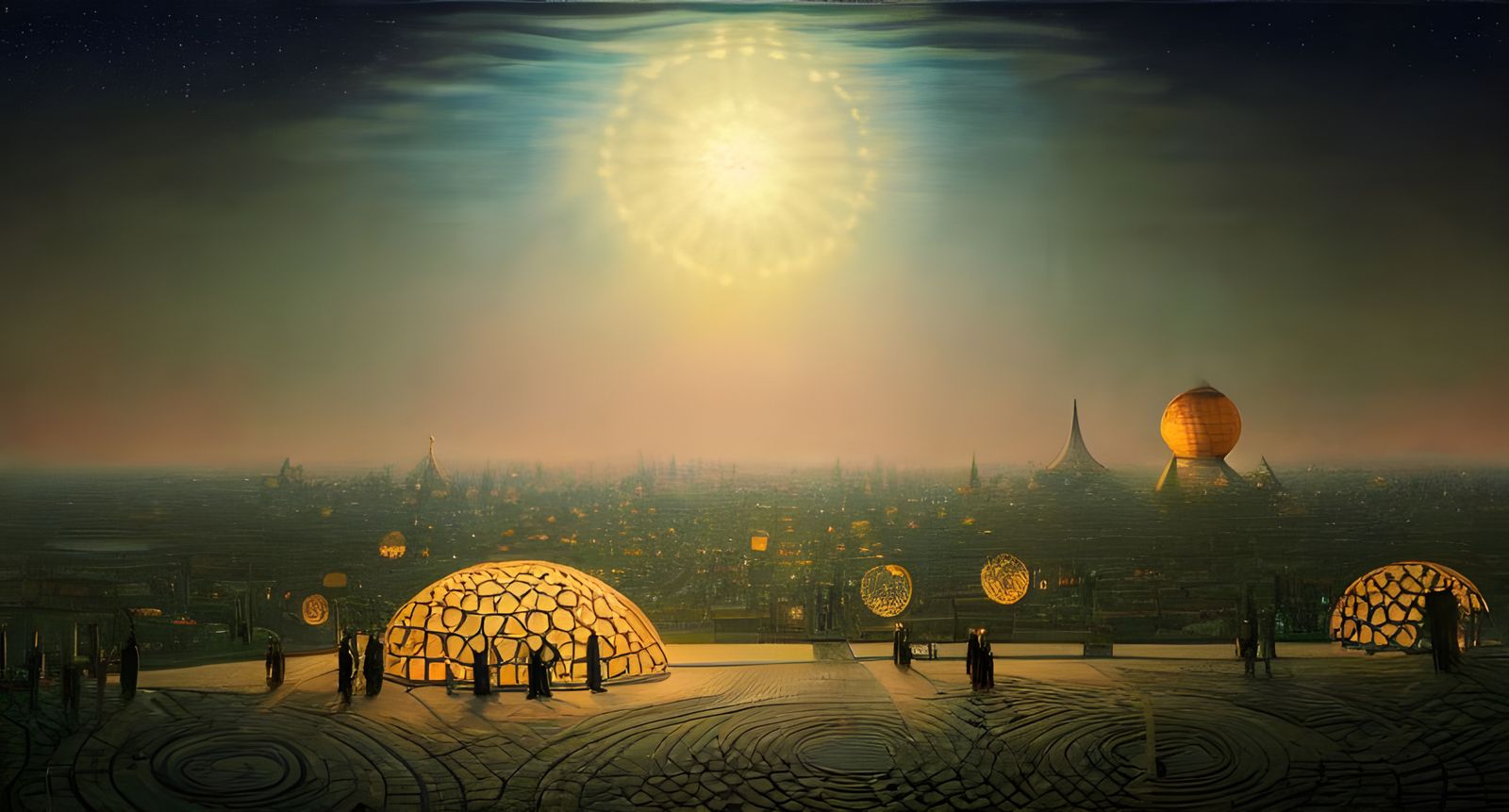 Luminescent Geodesic Dome City in Romantic Style