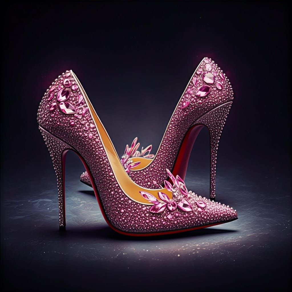 Luxury Stiletto Heels with Austrian Gemstone Crystals in 8K...