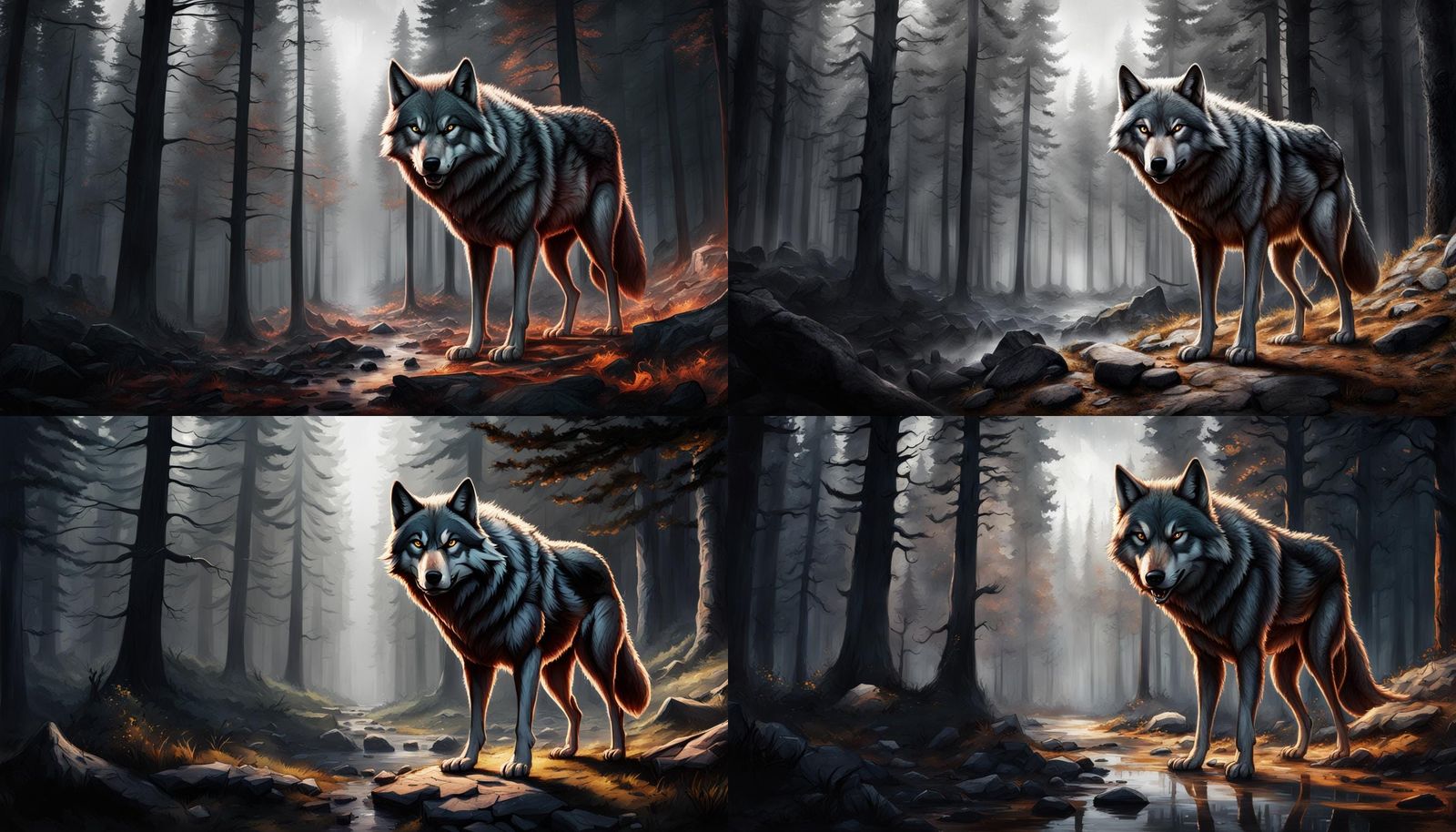 Menacing Wolf in Forest Illustration