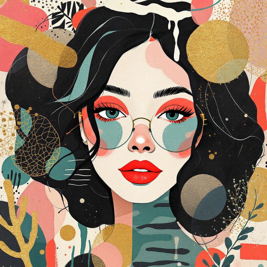 Trendy Mixed Media Collage with Illustrated Faces