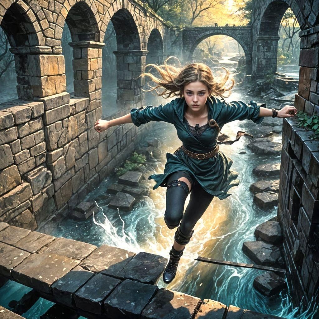 Gothic Punk Girl in Action, Wide Angle View