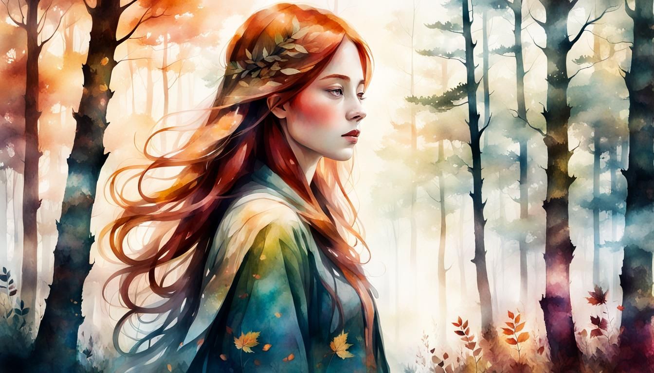 Ethereal Ginger Beauty in Whispering Autumn Woods