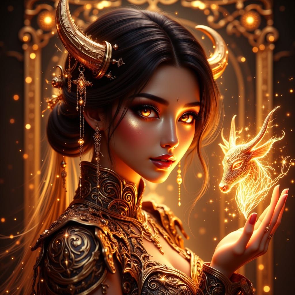 Ox Zodiac Anime Woman in 3D Card