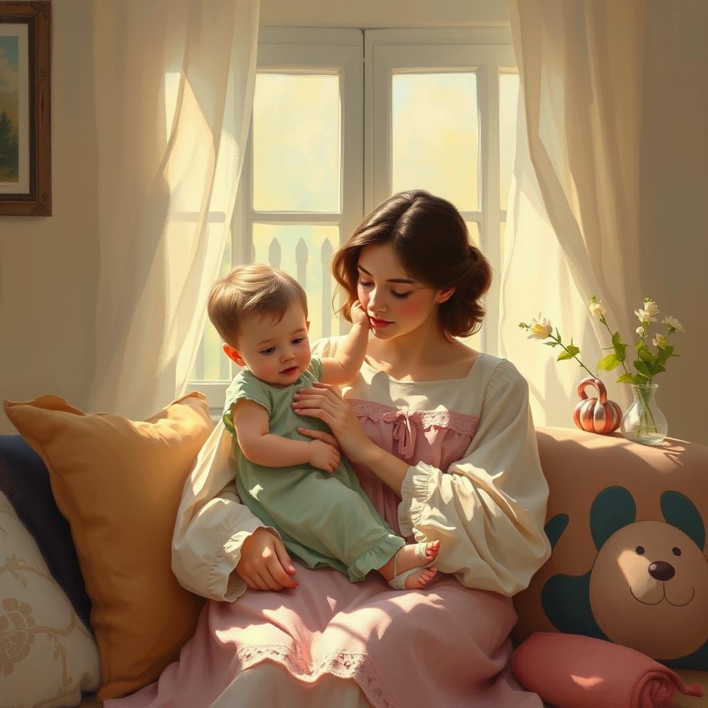 Mother's Day Moment: Tender Scene of Mother and Child in Coz...