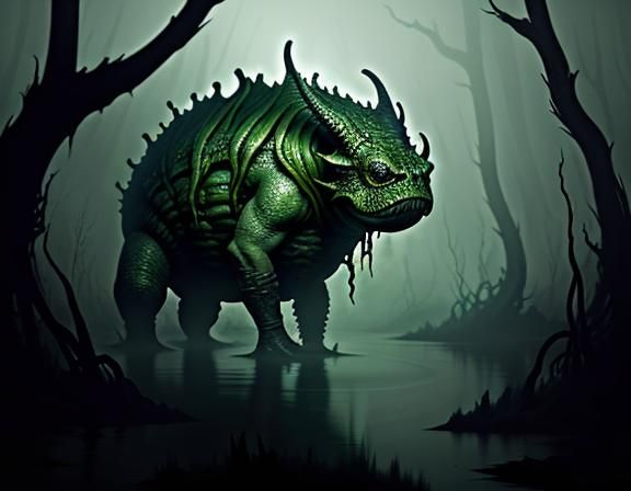 Bullywug in Murky Swamp: Dark Fantasy Illustration