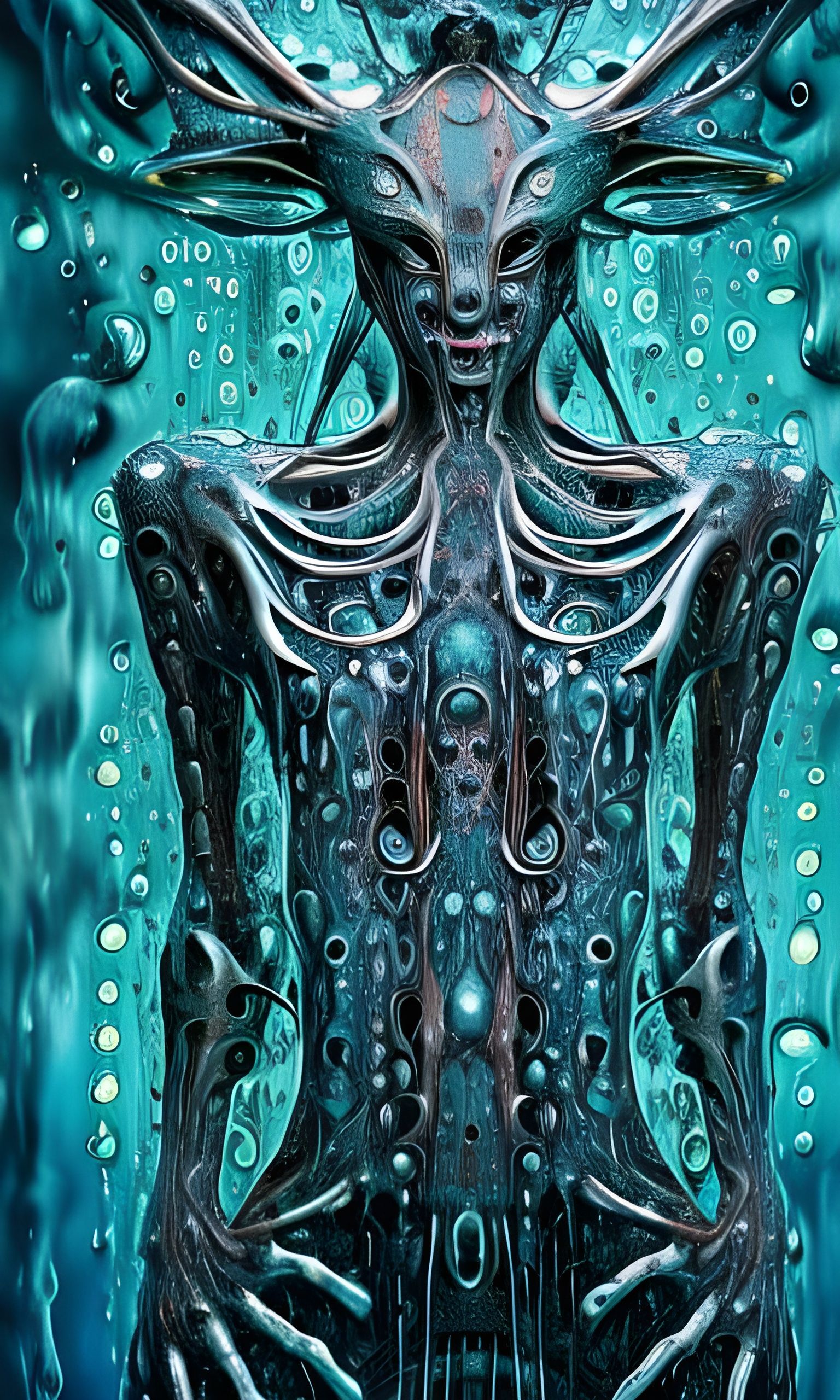 Symmetrical Liquid Humanoid Portrait in Digital Art Style