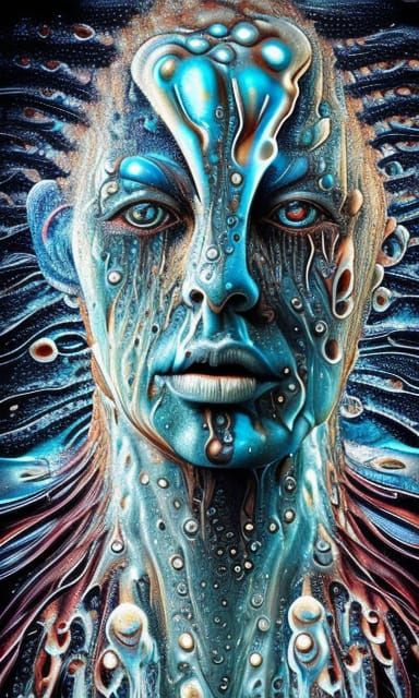 Symmetrical Liquid Humanoid Portrait in Digital Art Style