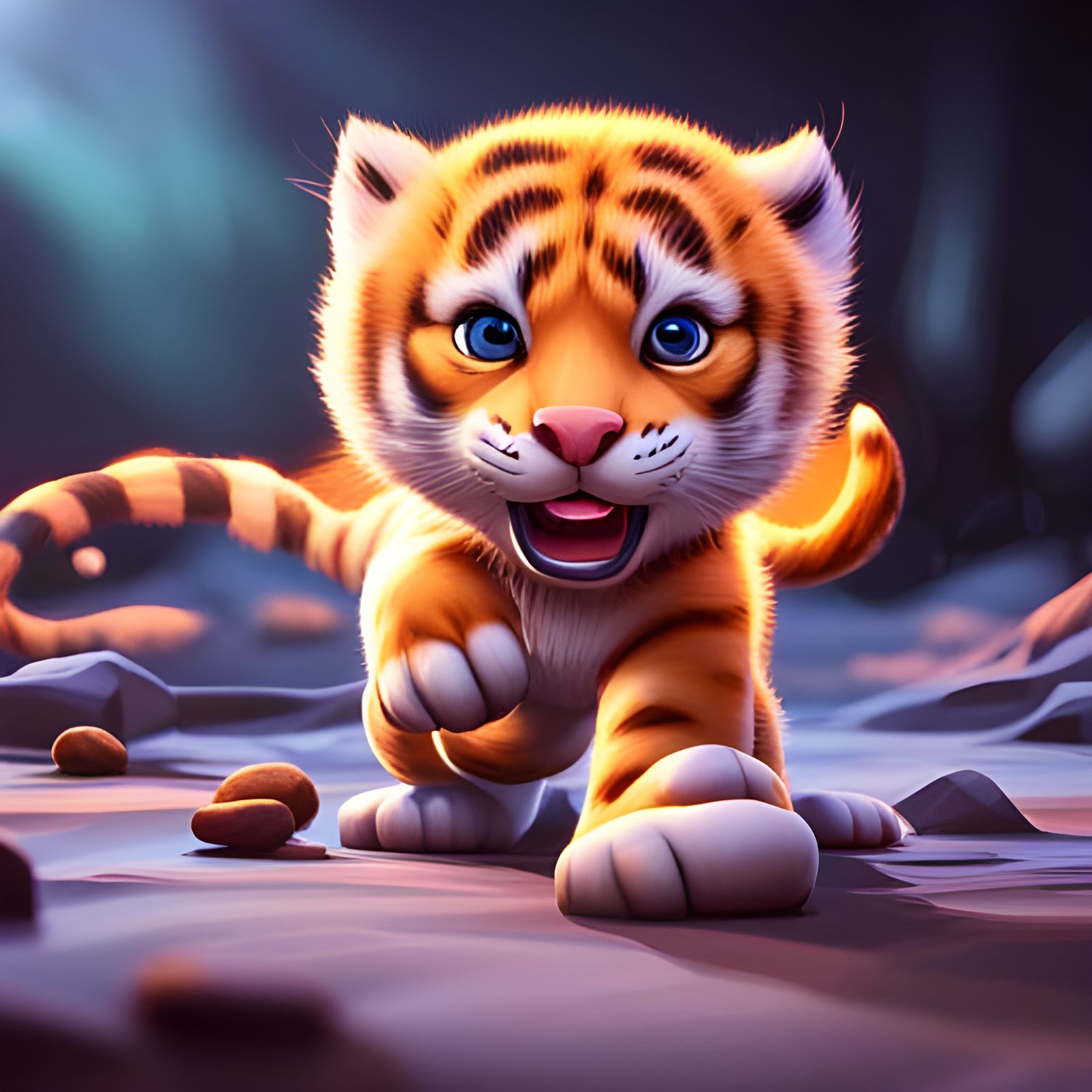 Cute Siberian Tiger Cub in 3D Cinematic Style