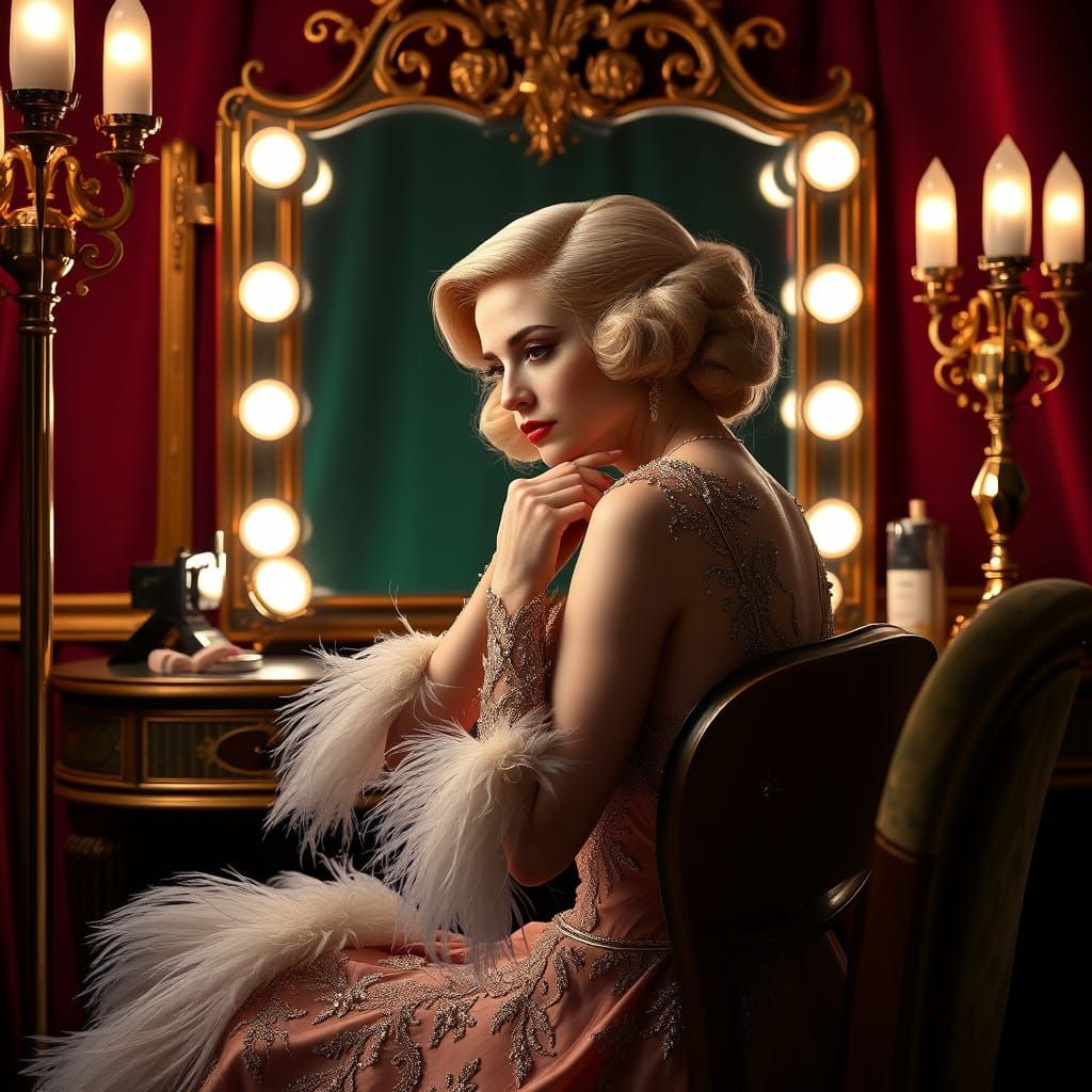 Glamorous Movie Star Anticipates Interview in Elegant 1930s...