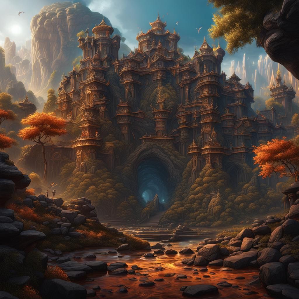 Fantastical Detailed Matte Painting in Deep Color