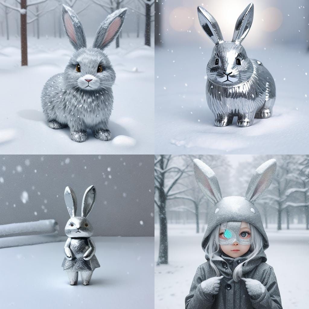 Silver Bunny Rabbit in Winter Snowscape