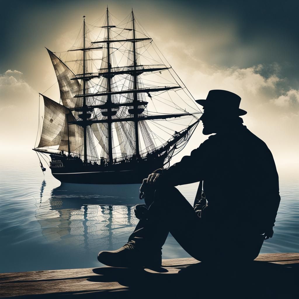 Fantasy Double Exposure: Sailor's Sailing Ship Memory