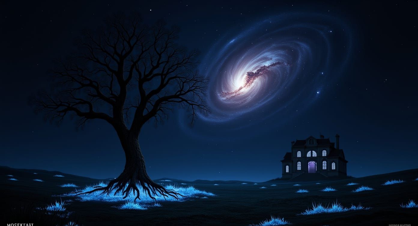 Cosmic Oak and Haunted Chateau Under Nebula