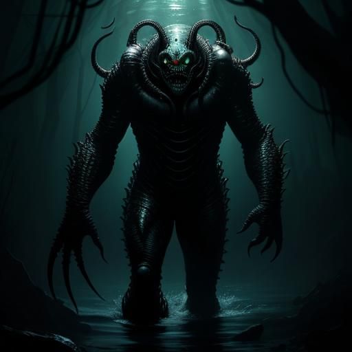 Horrific Reptilian Alien Confronts Diver: A Photorealistic N...