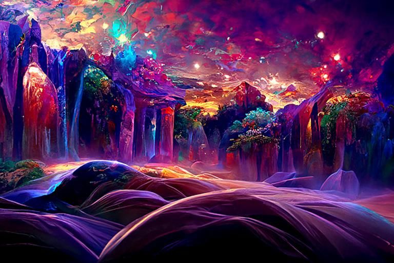 Dreamlike Abstract Landscape with Vibrant Colors