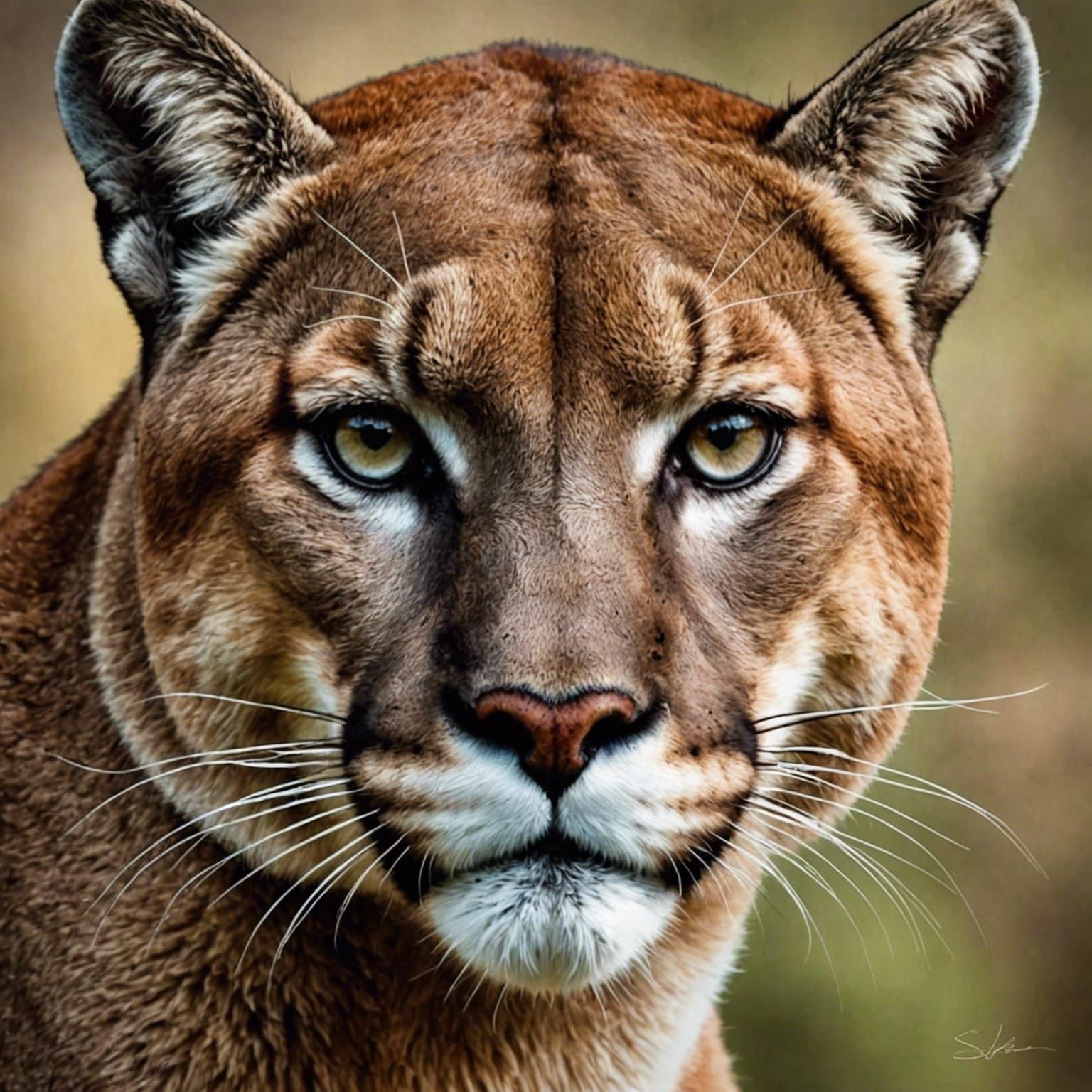 Cougar Portrait in Wildlife Art Style