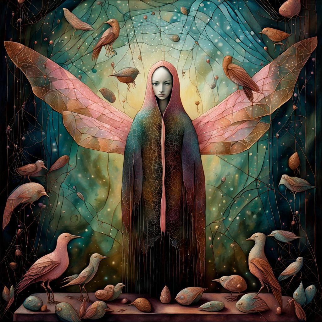 Pink Wool Creature with Wings in Surrealist Style