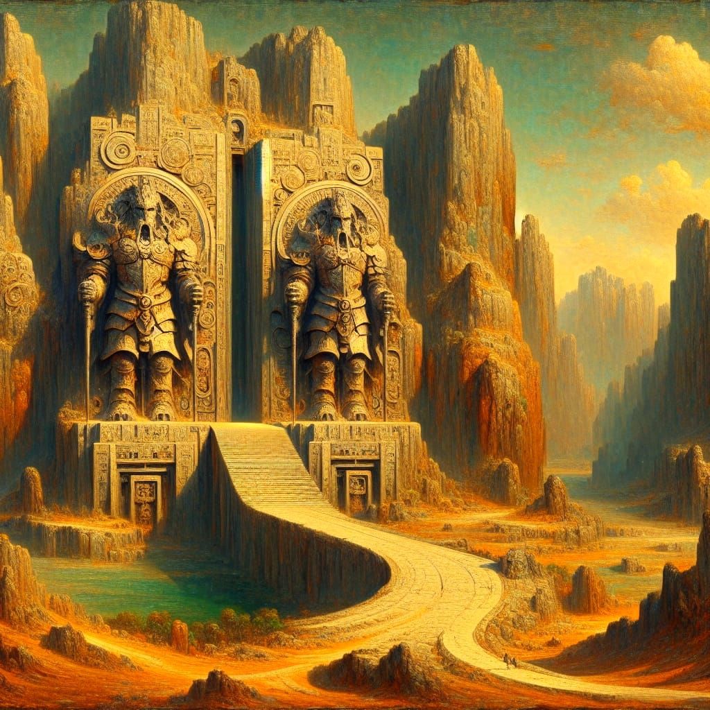 Majestic Mountain Fortress in Golden Light