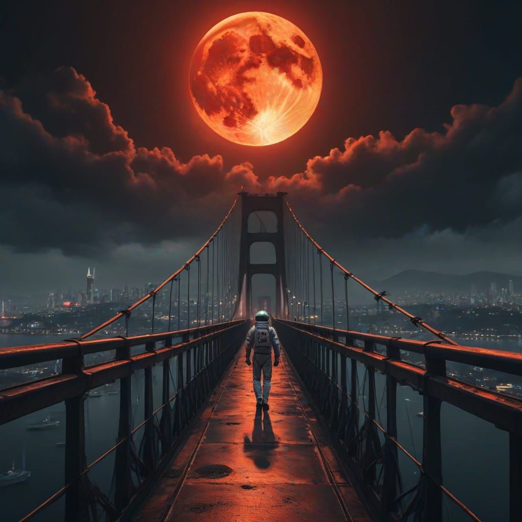 Mystical Istanbul at Lunar Eclipse in Sumi-e Style